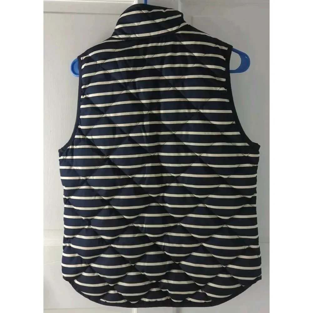 J Crew Down Puffer Vest Women Small Quilted Navy/ White Style # 02727 EUC